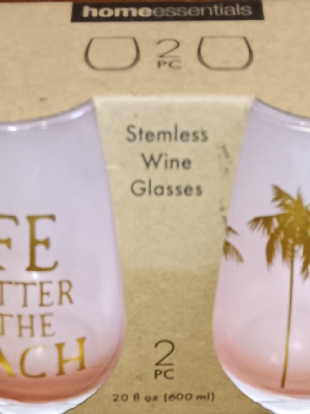 "Life Is Better At The Beach" Home Essentials Clear Stemless Wine Glasses - 2pc